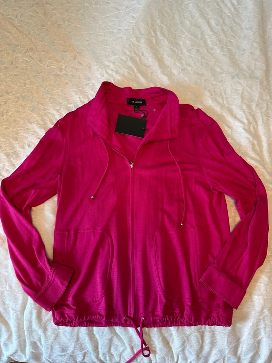 St. John Tops - New with tags, St. John Hot Pink Full Zip with front waist tie